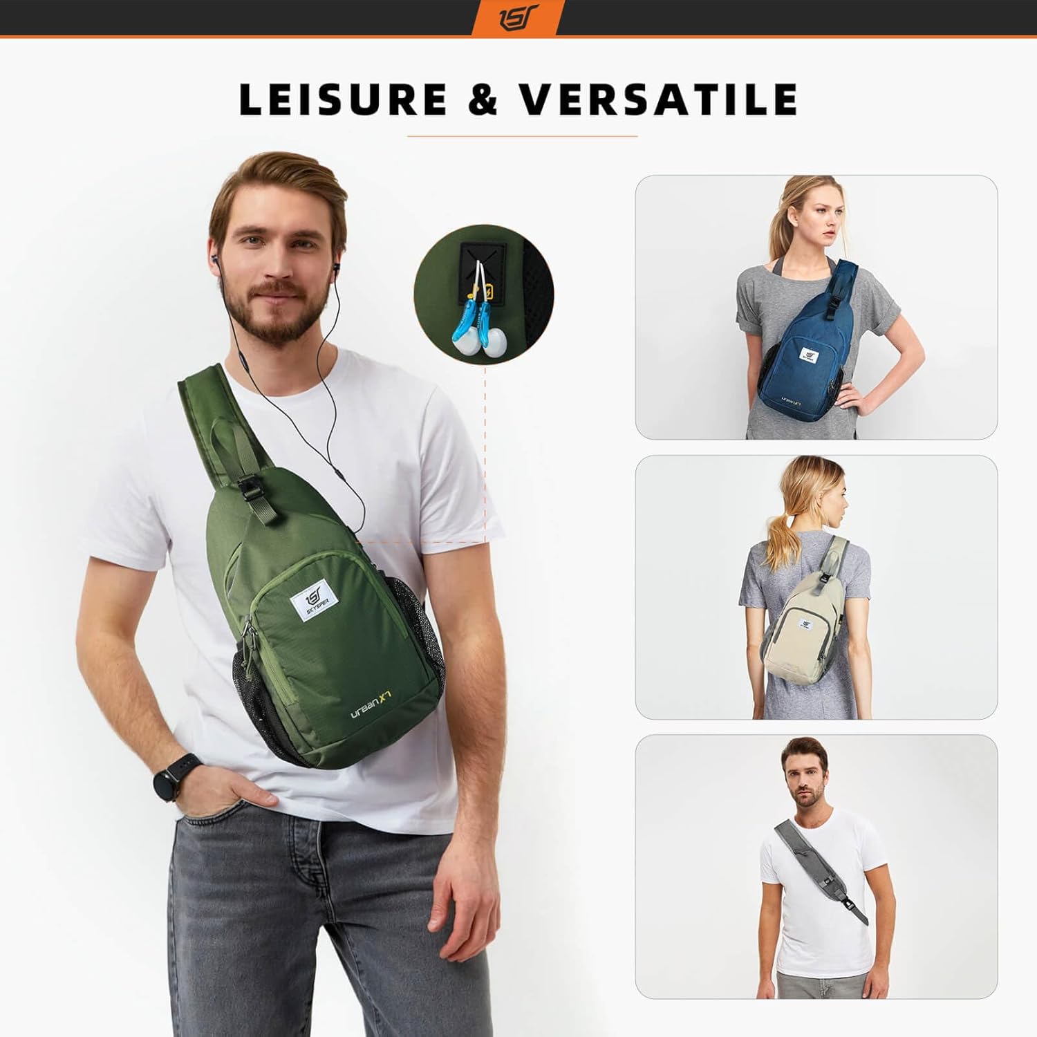 SKYSPER Sling Bag - RFID Crossbody Backpack for Travel & Hiking | Unisex Army Green Daypack