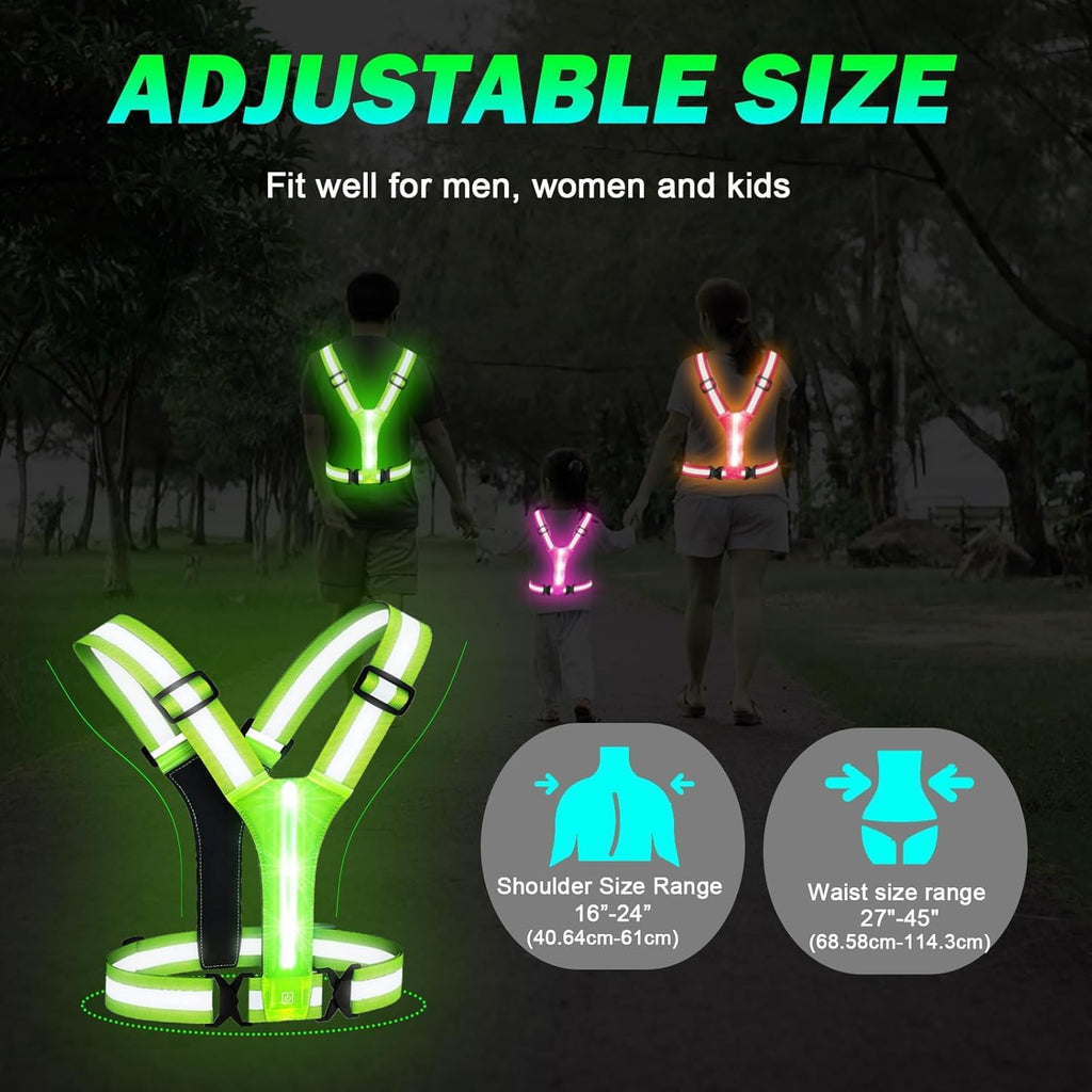 Simket LED Reflective Running Vest - Water Resistant Safety Gear with USB Rechargeable Lights | Adjustable High Visibility for Night Running, Cycling, Dog Walking