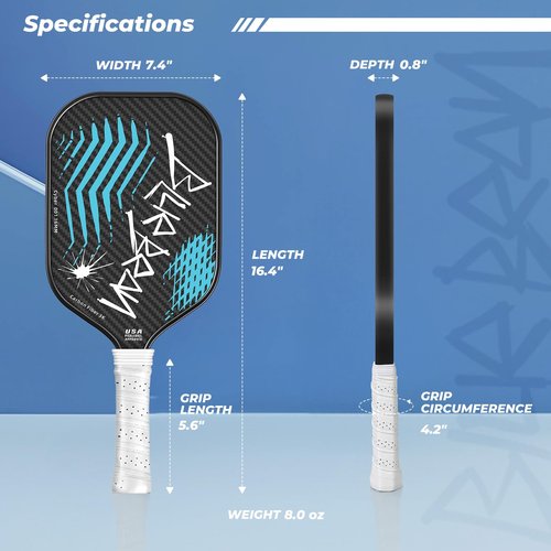 Pickleball Paddles,USAPA,Carbon Fiber Pickleball Paddle with 16MM Polymer Honeycomb Core Provides Lighter Weight&Higher Grit&Spin,Engineered for Professional Players,BlueBean (Blue)