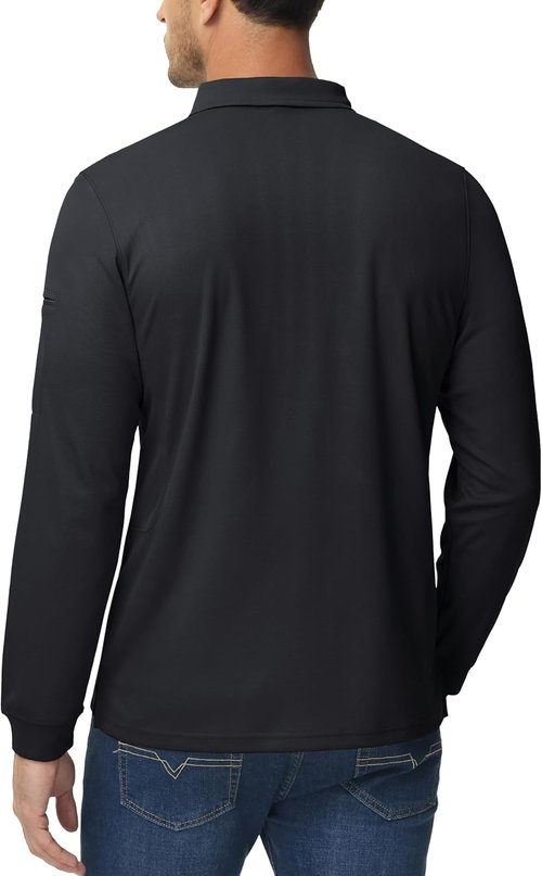 MAGCOMSEN Men's Tactical Polo Shirt - Quick Dry Performance Long Sleeve Golf Shirt | Pique Jersey