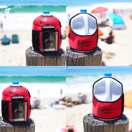 Gallon Gear 1 Gallon Fitness Hydration Cover | Neoprene Insulated Cooling & Portable Gym Water Bottle Carrier | CASE with Storage Pockets (Thin RED LINE)
