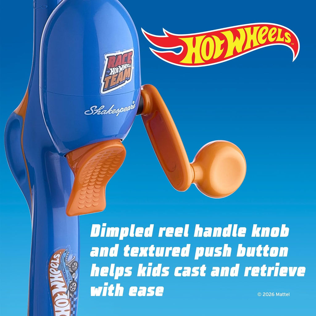 Shakespeare Hot Wheels Kids Fishing Set - 2’6” Fishing Rod & Reel Combo with Net, Tackle Box & Bait