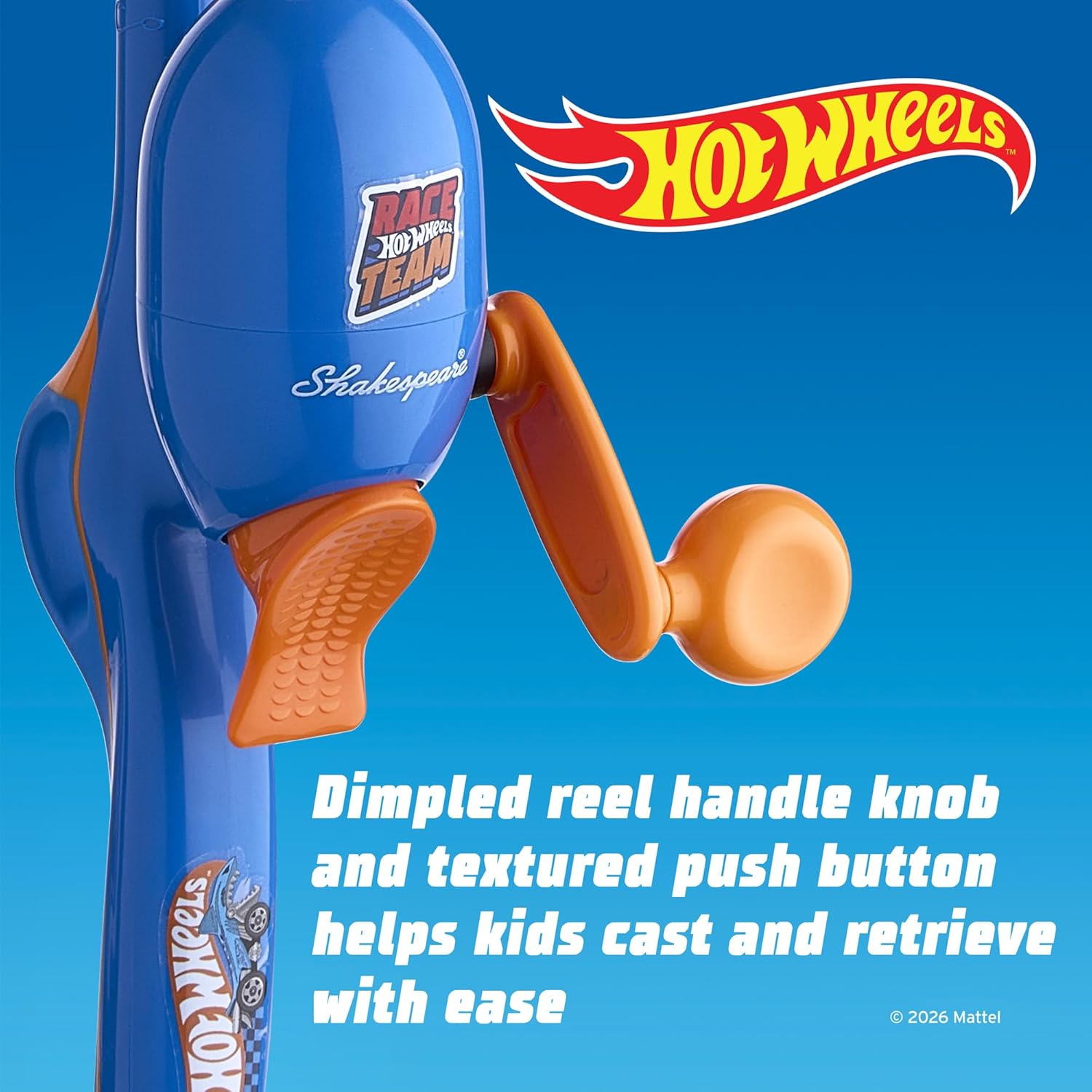 Shakespeare Hot Wheels Kids Fishing Set - 2’6” Fishing Rod & Reel Combo with Net, Tackle Box & Bait