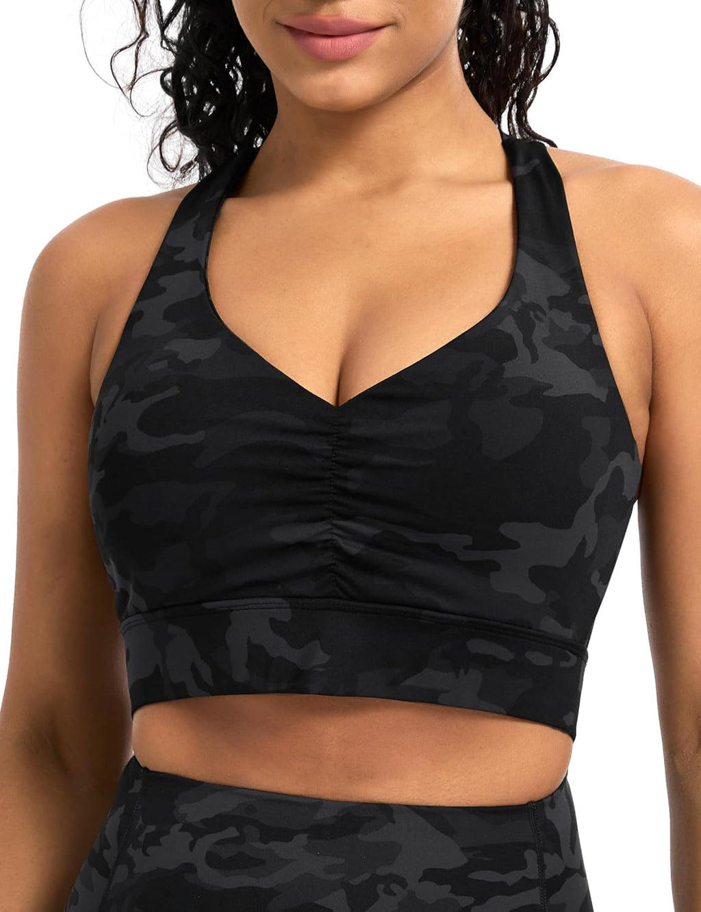 The Gym People Women's Sports Bra - Cross Back Ruched Design with Removable Pads | V Neck, Wide Straps, Yoga Crop Top