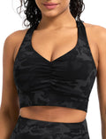 The Gym People Women's Sports Bra - Cross Back Ruched Design with Removable Pads | V Neck, Wide Straps, Yoga Crop Top