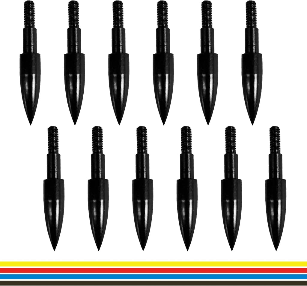 Skiennix Archery Arrow Tips - 12pcs Field Tips for Recurve & Compound Bows | 100-200 Grain, 5/16 Inch