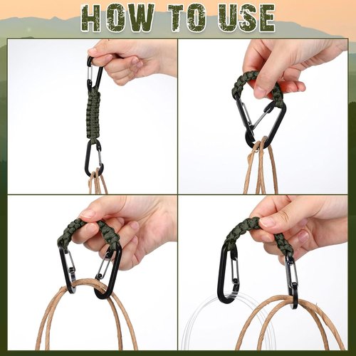 Ferraycle Paracord Keychain Set - 5 Pcs Tactical Carabiner Clips for Water Bottles & Backpacks
