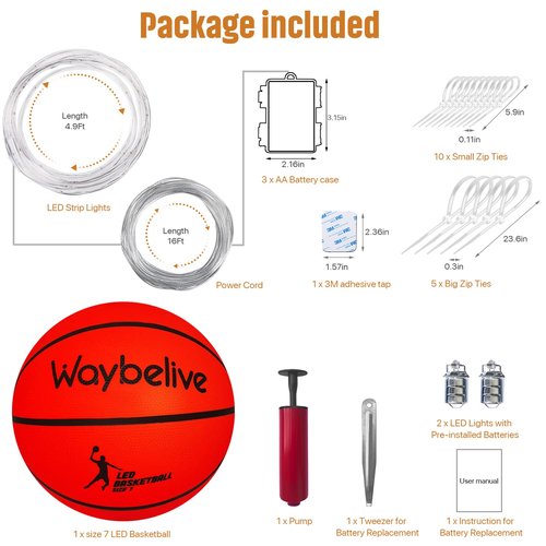 Waybelive 2Pcs LED Light Up Basketball Set, LED Basketball&Basketball Hoop Lights, Control LED Basketball Rim Light,16 Color Change by Yourself, Waterproof, Super Bright to Play at Night Outdoors