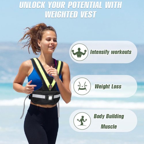 Weighted Vest for Women, Sport Running Weighted Vest with Reflective Strips and LED Flashing Sash, 2-10 lbs Weight Vest for Strength Training and Workout