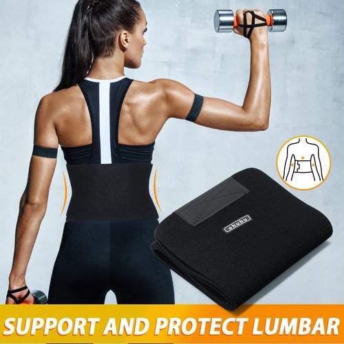 Ohuhu Waist Trimmer, Adjustable Neoprene Ab Trainer Belt for Back Support, Sweat Band Waist Trainer for Training & Workouts, Sweat Enhancer, Fits Up to 40 Inches for Men & Women Black (Medium)