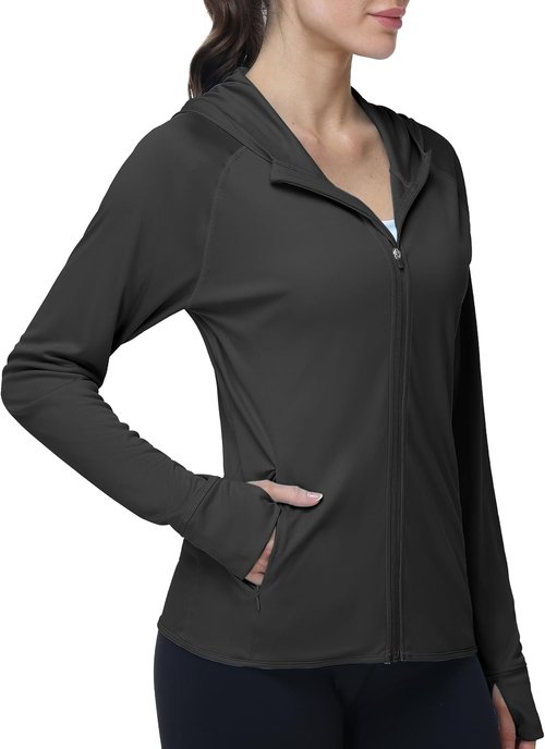 Isnowood Women's UV Sun Protection Hoodie Jacket - Lightweight Long Sleeve UPF 50+ Zip-Up for Outdoor Hiking