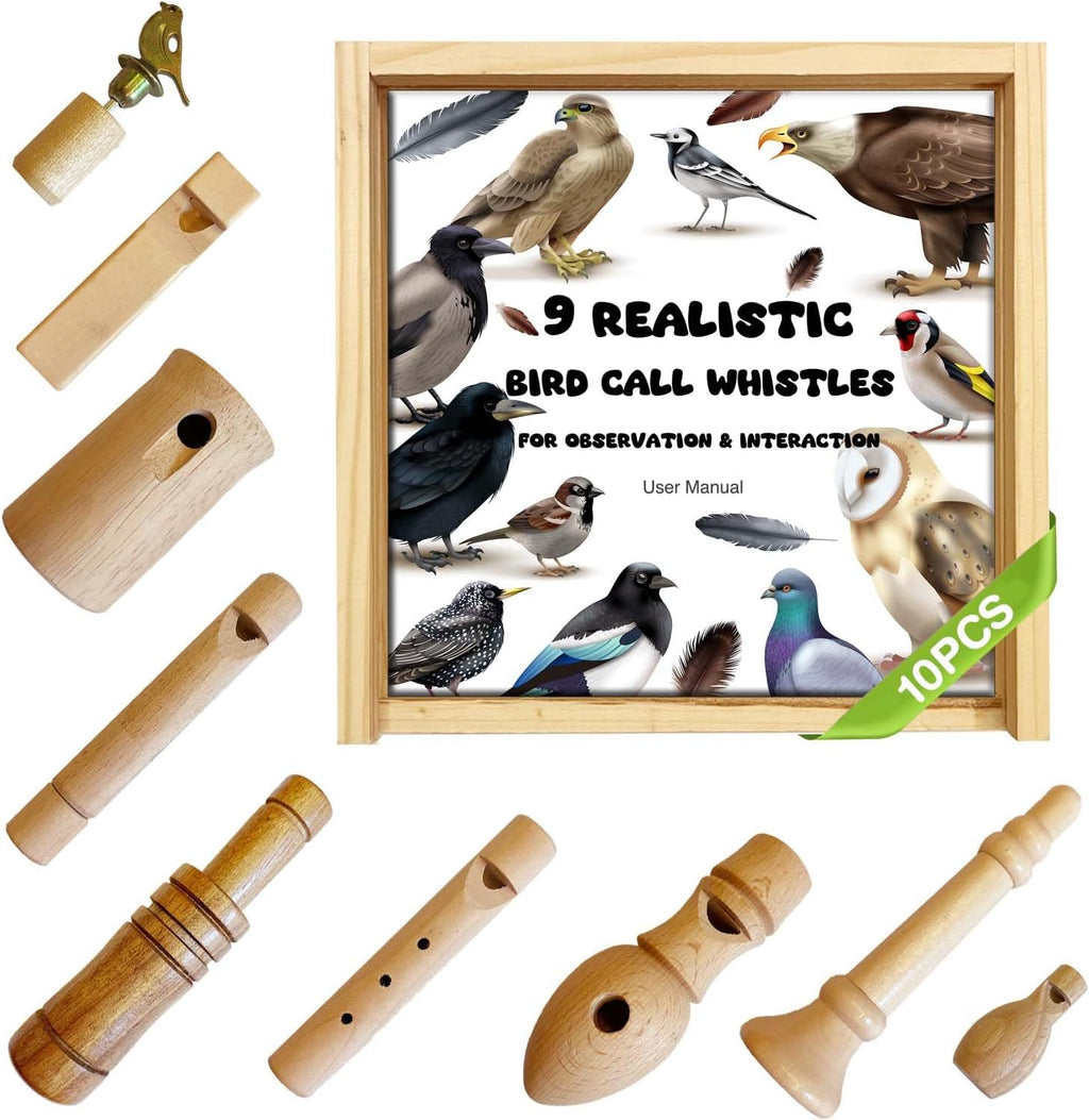 ZDH 9-Piece Wooden Bird Call Set - Handcrafted Bird Calls in Acrylic Box for Birdwatchers & Nature Lovers