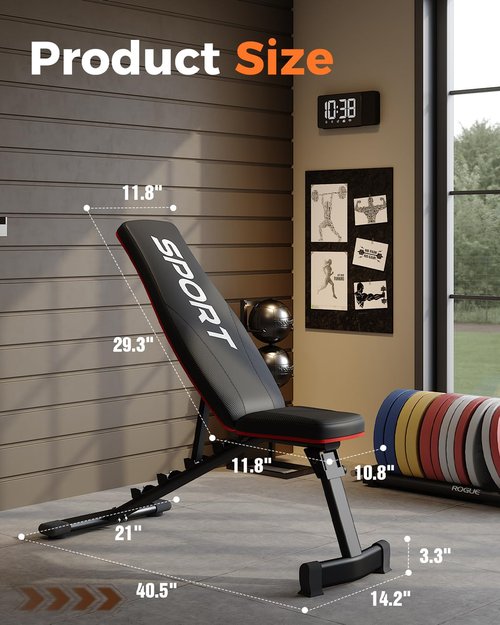Adjustable Weight Bench for Home Gym, Foldable Workout Bench with 5-Position Backrest, Heavy-Duty Steel Frame, Compact Strength Training Bench for Beginners