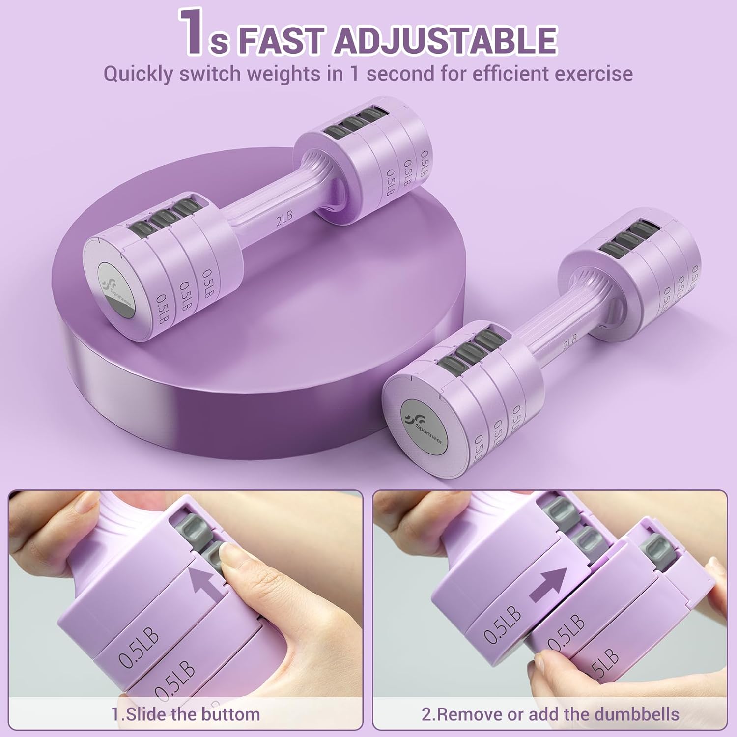 Sportneer Adjustable Dumbbells - 4-In-1 Hand Weights Set for Home Gym | 5 lb Total Weight, Fast Adjust