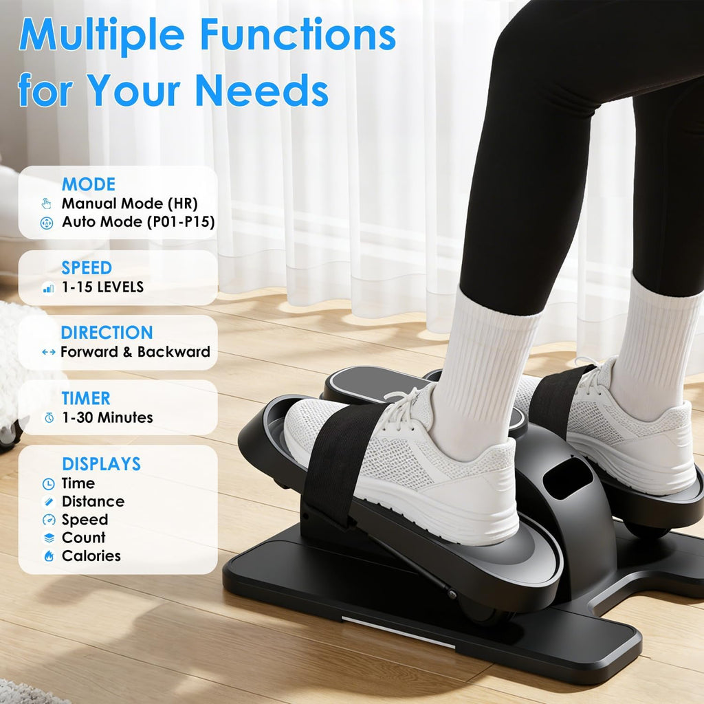 Under Desk Elliptical Machine - Remote-Controlled Leg Exerciser for Seniors | 15 Speeds, Forward & Reverse