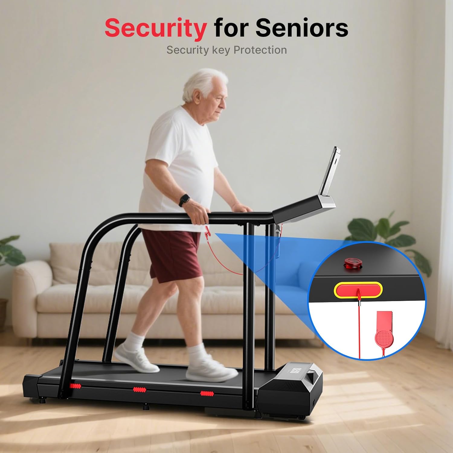 Yesoul Walking Treadmill for Seniors - Safe Home Exercise Machine with Long Handrails & LED Display, 300 lbs Capacity
