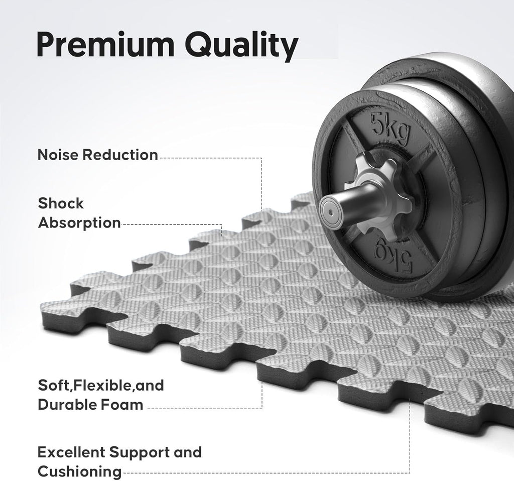 Puzzle Exercise Mat by Home Gym - EVA Interlocking Foam Tiles for Workouts & Play Areas | Grey, 24” x 24” x ½” - 16 Tiles (64 SQ FT)