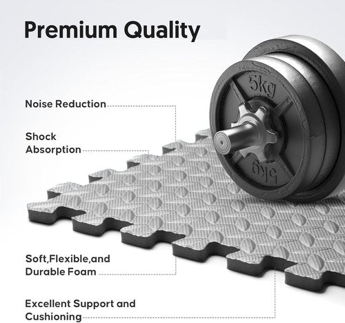 Home Gym Mat, Puzzle Exercise Mat, EVA Interlocking Foam Floor Tiles for Home Workout Equipment and Kids' Play Areas - Blue, 24 in x 24 in x ½ in - (Grey, 24 Pack, 96 SQ FT)