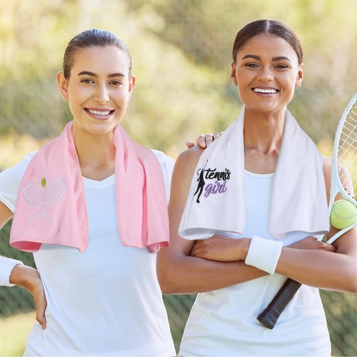 VitalCozy 3 Pcs Tennis Towel Cotton 30x14 Inch Embroidered Sports Towel Funny Tennis for Women Men Sports Player Fitness Accessories(Pink Purple White,Vivid Style)