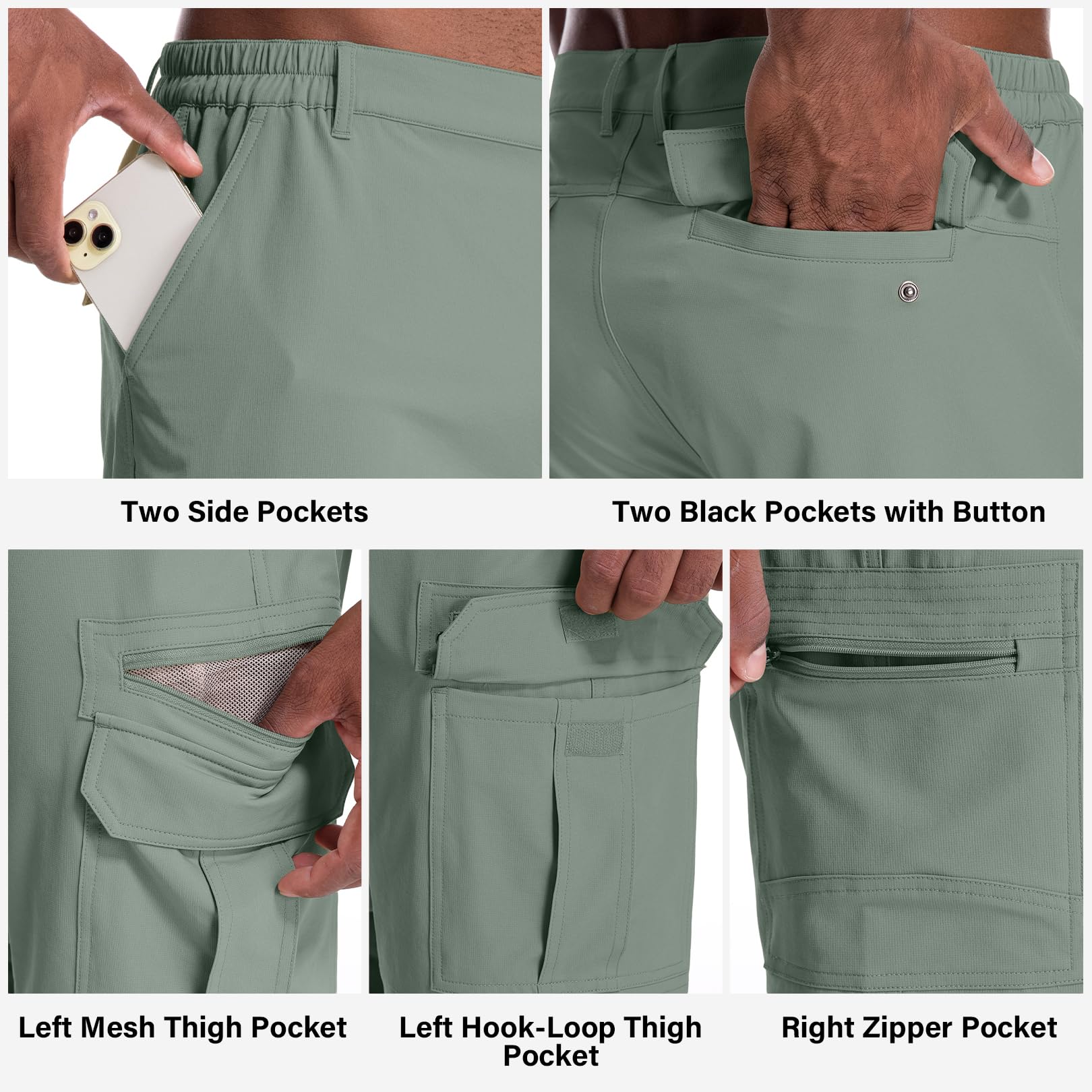 Jessie Kidden Mens Outdoor Casual Expandable Waist Lightweight Water Resistant Quick Dry Fishing Hiking Shorts (6222 Green Sage 40)