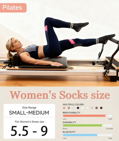 Mancreda Pilates Socks for Women - Non-Slip Grips Yoga Socks | 84% Cotton for Barre & Hospital (2/3/4 Pairs)