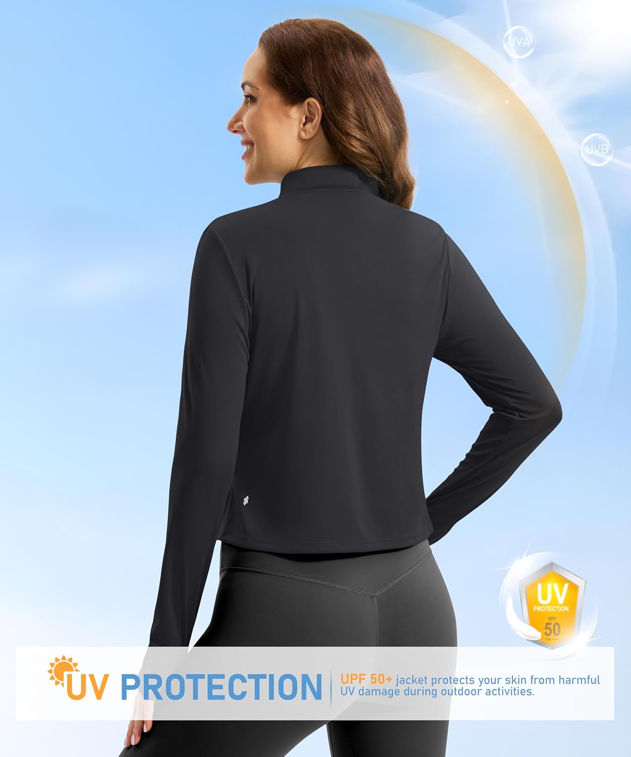 Soothfeel Women's Lightweight Crop Athletic Jacket - UPF 50+ Sun Protection, Long Sleeve, Perfect for Hiking & Workouts