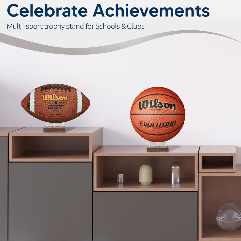 Walnut Wood Base Acrylic Basketball Display Stand - Non-Slip Holder for Sports Balls | Elegant Collector’s Case