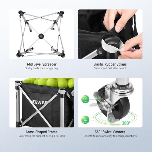 NEEWER Tennis Ball Hopper - Durable Pickleball Retriever Cart for Easy Training & Teaching