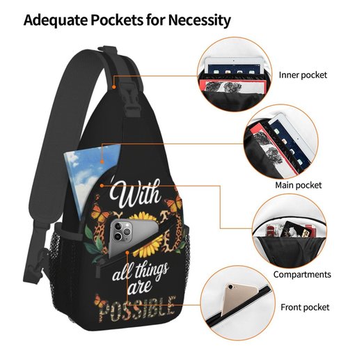 Jesus Christian Cross Crossbody Sling Bag For Women Men Adjustable Chest Bag Cute Shoulder Backpack Daypack For Sport Travel Hiking