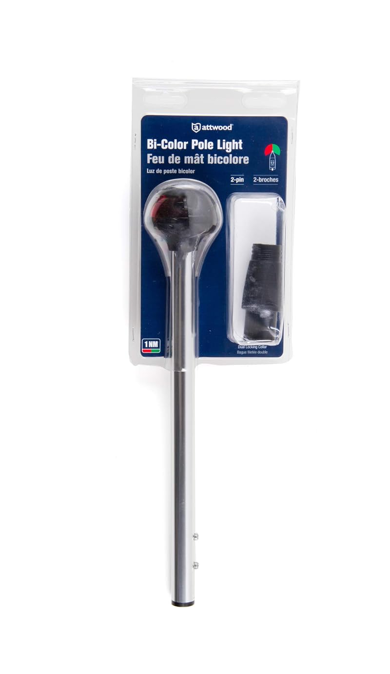 Bi-Color Boat Bow Light 10-Inch Pole - Attwood Pulsar 5090 Series Green & Red (2-Pin Base)
