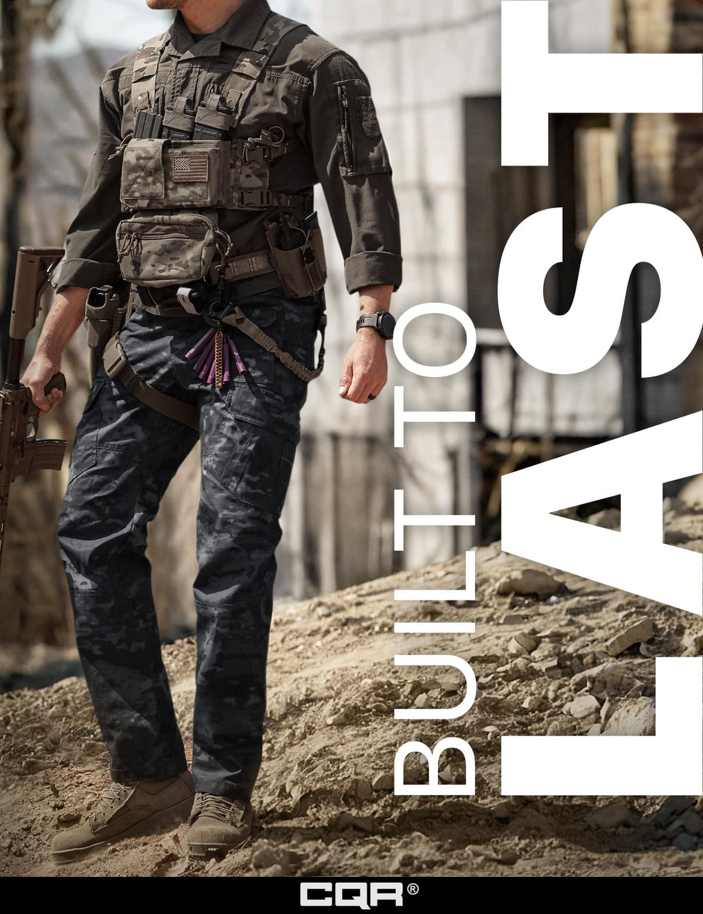 CQR Men's Tactical Pants, Water Resistant Ripstop Cargo Pants, Lightweight EDC Work Hiking Pants, Outdoor Apparel, Duratex Mag Pocket Print Utility Camo Black, 38W x 30L