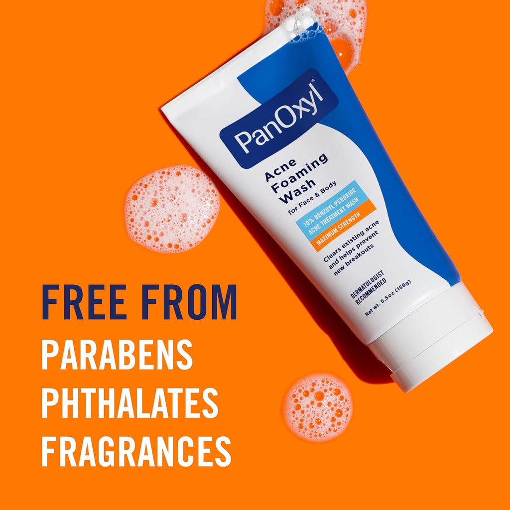 PanOxyl Acne Foaming Wash - Maximum Strength 10% Benzoyl Peroxide Cleanser | 5.5 Oz Tube for Clear Skin