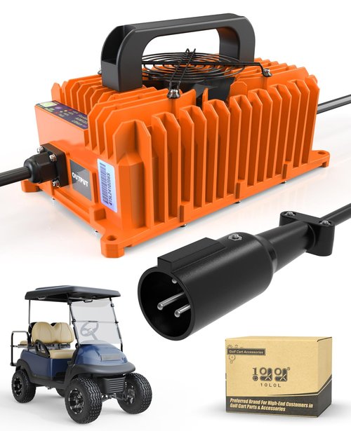 10L0L Golf Cart Battery Charger 15A 48V for Club Car DS/Precedent 3-Pin Round Plug, IP68, Smart Technology Golf Cart Battery Charger, Trickle Charge (Orange)