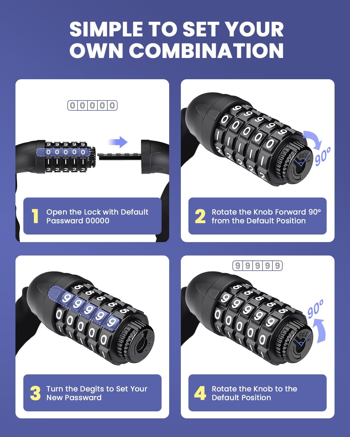 ONVIAN Heavy Duty Bike Lock - 5 Digit Combination, 3.2Ft Long Chain for High Security | Keyless for Ebike, Bicycle, Scooter, Motorcycle, Door, Gate, Fence
