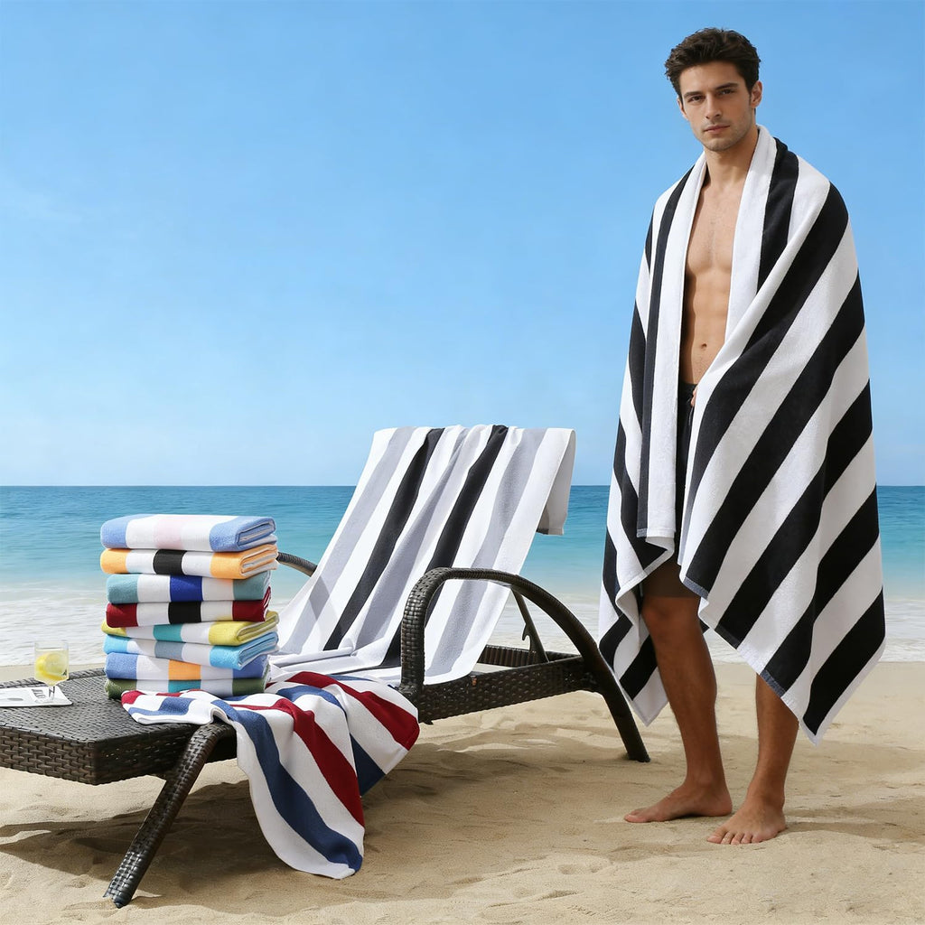 Skiennix Beach Towel Set - 4 Pack 30"x60" Quick-Dry, Sand-Free, Soft Absorbent Towels | Grey/Black