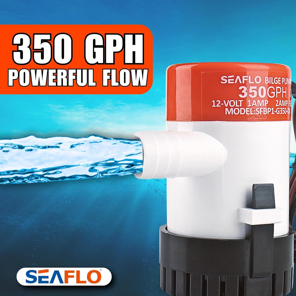 SEAFLO 01 Series 350 GPH Bilge Pump - 12V Marine Submersible Pump with Anti-Airlock Protection | 4-Year Warranty
