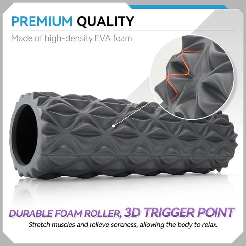 Foam Roller - 15-Inch Deep Tissue Massager for Muscle Relief & Myofascial Release | Gray