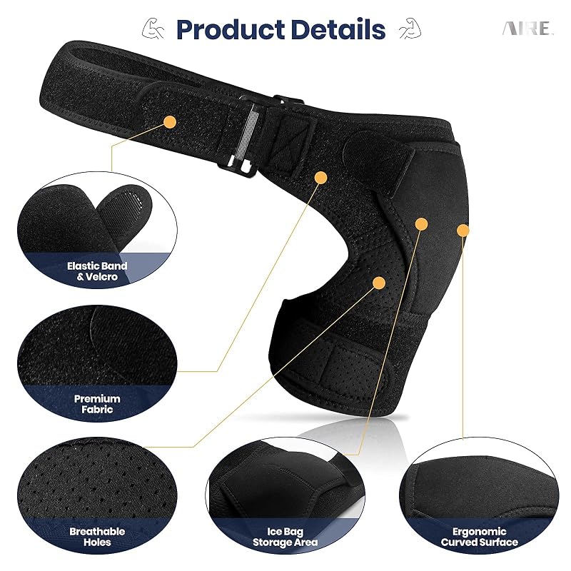 AIRE Shoulder Brace for Men & Women - Adjustable Recovery Support, Rotator Cuff Pain Relief, Black, One Size