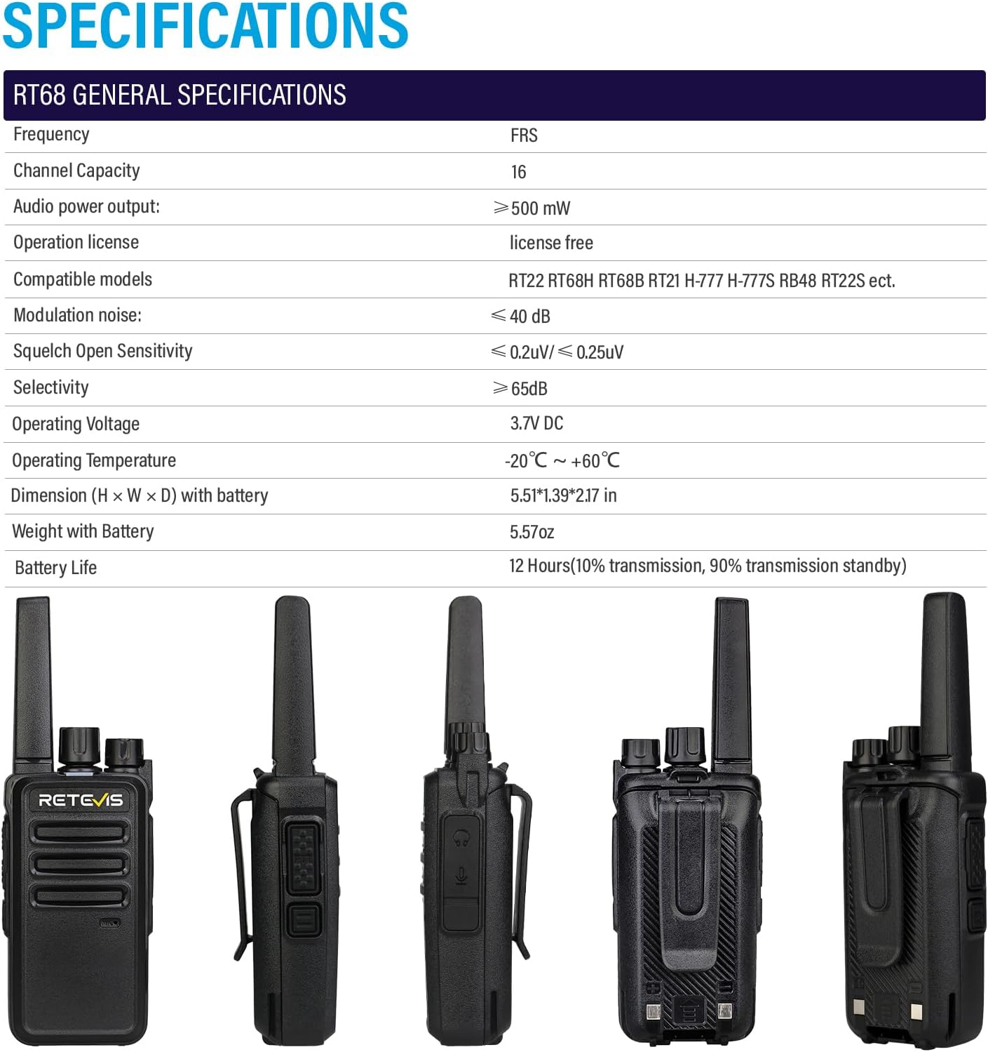 Retevis RT68 Long Range Walkie Talkies - 10 Pack with Multi-Way Charger & 1200mAh Battery
