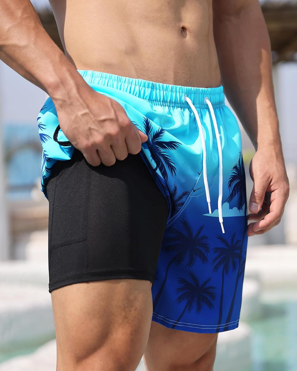 OlyPegic Men's Swim Trunks - Quick Dry Bathing Suit with Compression Liner & Zipper Pocket