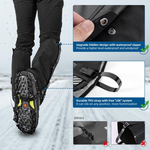 ROCKBROS Snow Boot Leg Gaiters for Hiking Waterproof Leg Gaiter for Skiing Walking Snow Boot Gaiters Tear Resistant Adjustable Gaiters
