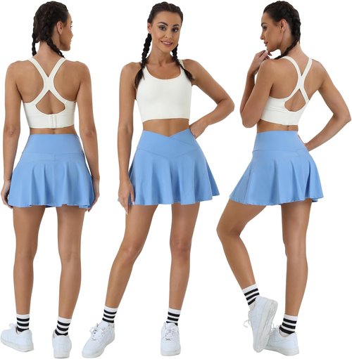 COPYLEAF Women's Tennis Skirt - High Waisted Golf Skirt with Pockets & Crossover Design | Athletic Pleated Style