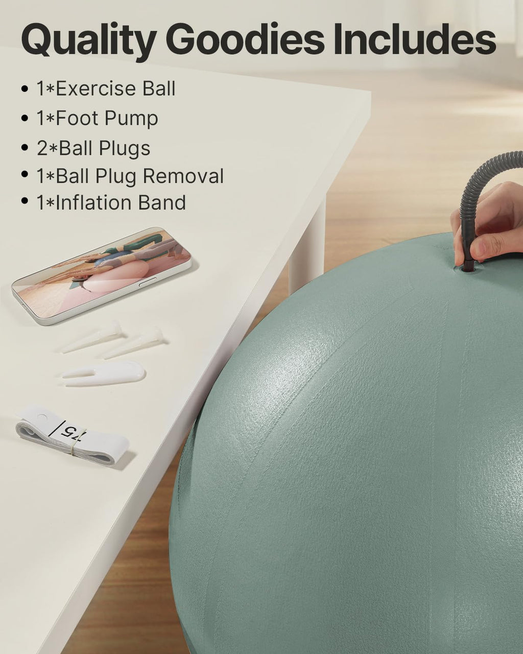YOTTOY Anti-Burst Exercise Ball for Working Out, Yoga Ball for Pregnancy,Extra Thick Workout Ball for Physical Therapy,Fitness with Pump (Green)