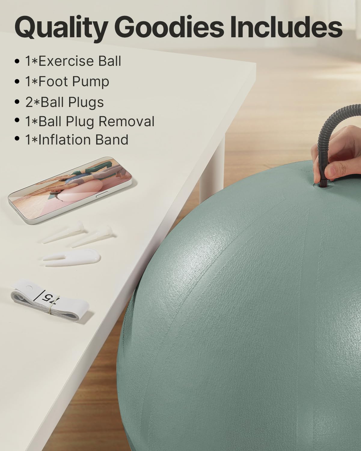 YOTTOY Anti-Burst Exercise Ball for Working Out, Yoga Ball for Pregnancy,Extra Thick Workout Ball for Physical Therapy,Fitness with Pump (Green)