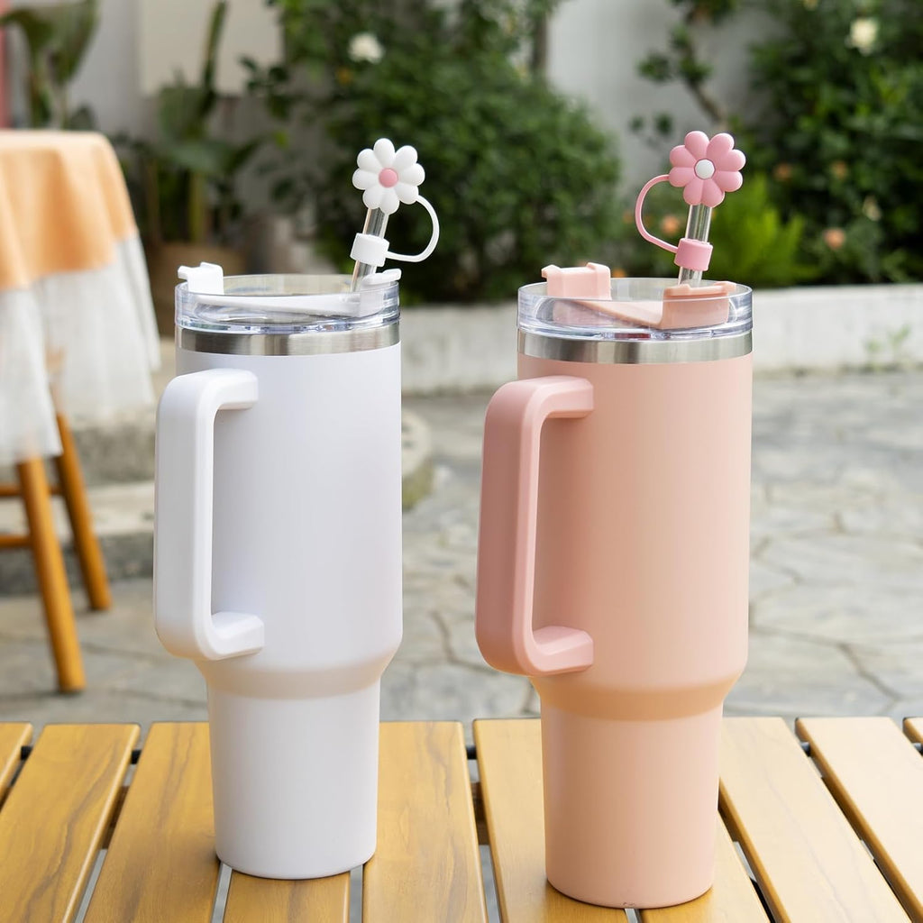 Skiennix Silicone Straw Covers - Cute 0.4in Diameter Dust-Proof Caps for Stanley Cup | 4 Pcs Flower Design