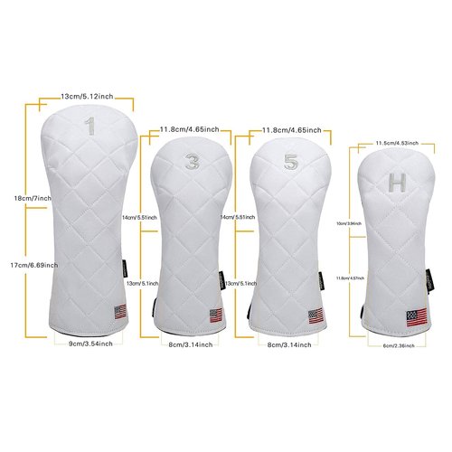 YuEagleSky Golf Club Head Covers (4PCS) Driver Fairway #3#5 Hybrid USA Flag for Club Men Women (White)