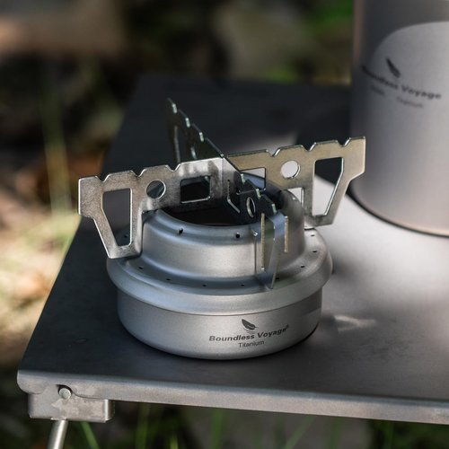 Boundless Voyage Titanium Spirit Burner Mini Alcohol Stove with Brackets Outdoor Camping Stove Multi-Fuel Stove, Lightweight and Versatile ti2001c