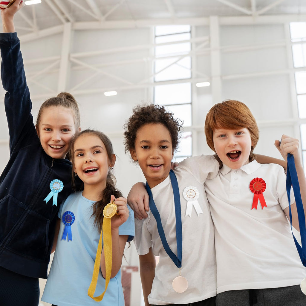4 PCS Award Ribbon Rosette Set, Grand Prize Ribbon Winner Victory Ribbons, Satin Participation Ribbons 1st 2nd 3rd Place Honorable Mention Prize Badge Medals Deluxe Recognition-Ribbon for Classroom