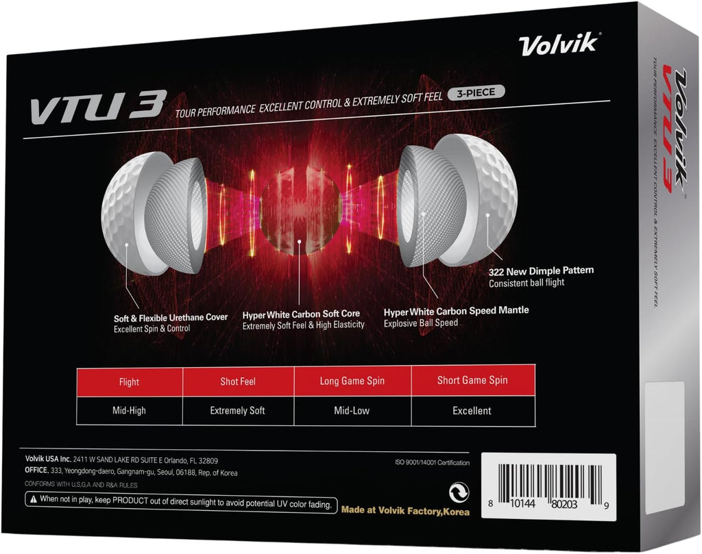 Volvik Tour Urethane VTU3 Golf Balls - Premium White Finish | One Dozen for Superior Performance