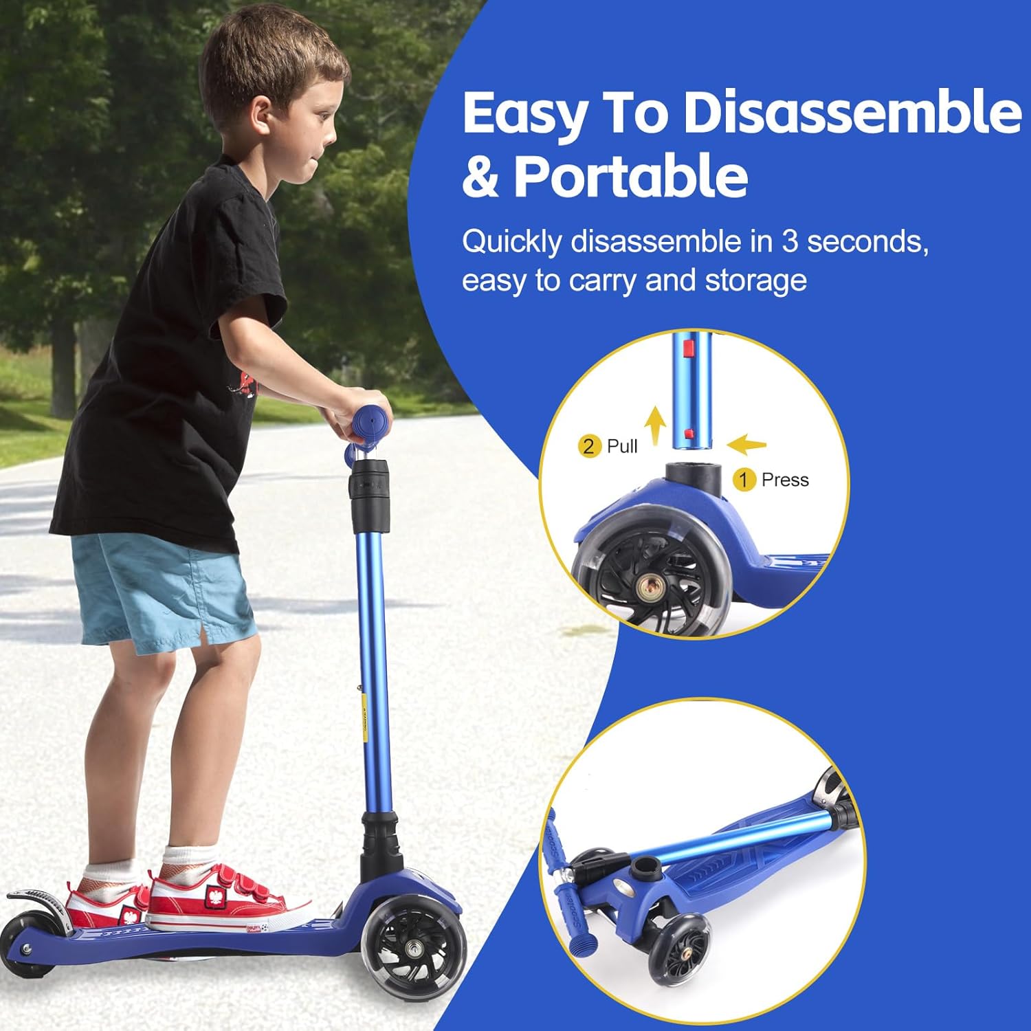 Skiennix 3-Wheel Kids Scooter - Light-Up Wheels, Sturdy Deck, Adjustable Height for Ages 3-12